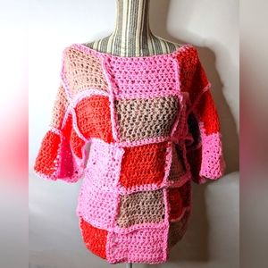 Handmade 70's Inspired Patchwork Crochet Top | Size S